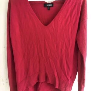 Express Women's Vibrant Red V-Neck Sweater ~ X-Small